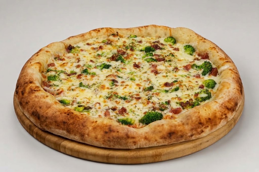 Pizza de Brócolis e Bacon
